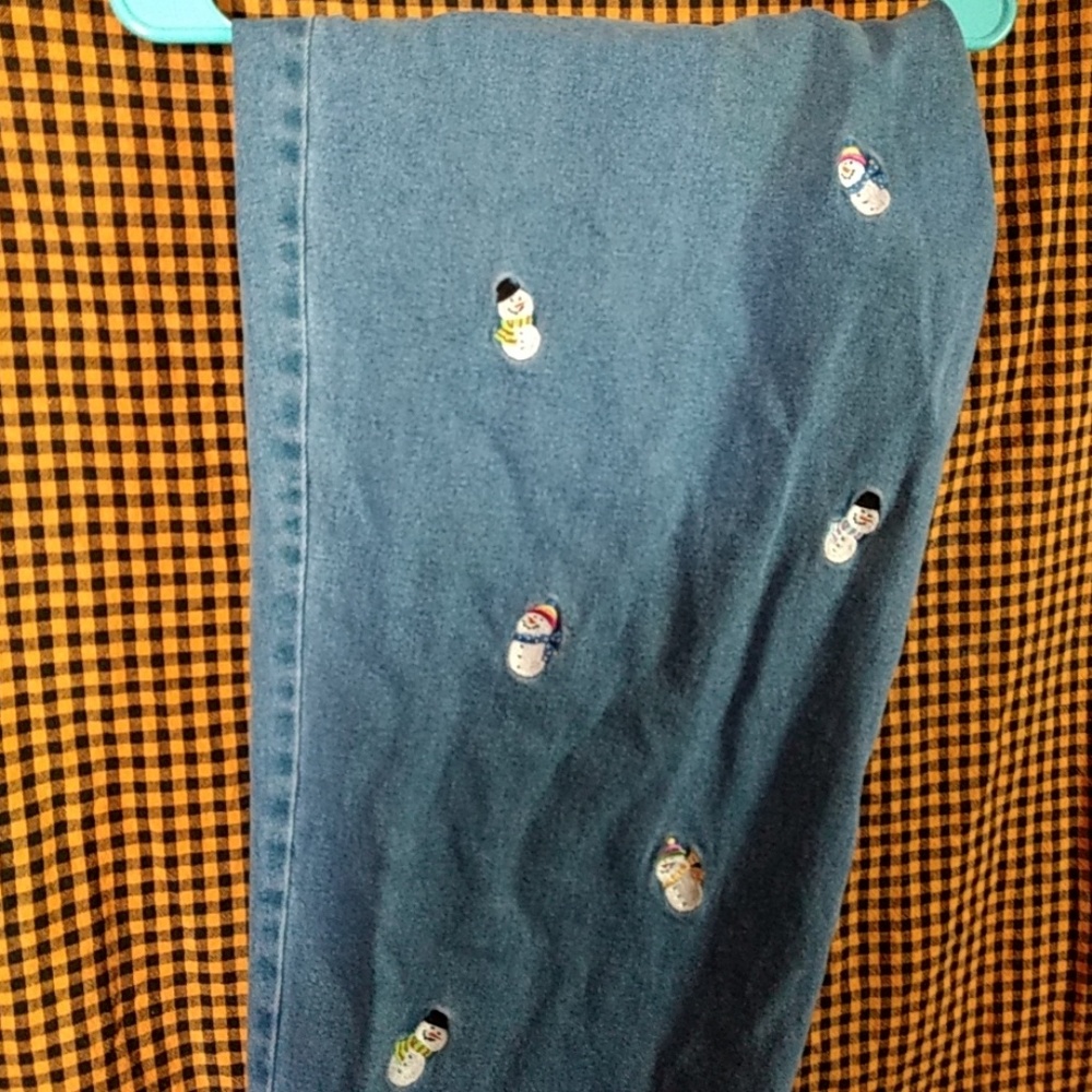 Jeans with embroidered snowmen